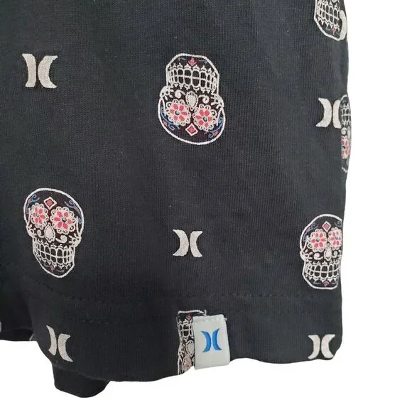 Hurley XXL Mens Shirt Graphic Tee Black Sugar Skull Allover Print Short Sleeve - Picture 5 of 8